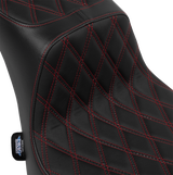 DRAG SPECIALTIES Predator III 2-Up Seat - Vinyl - Double Diamond - Red Thread - FL '00-'17 4689D