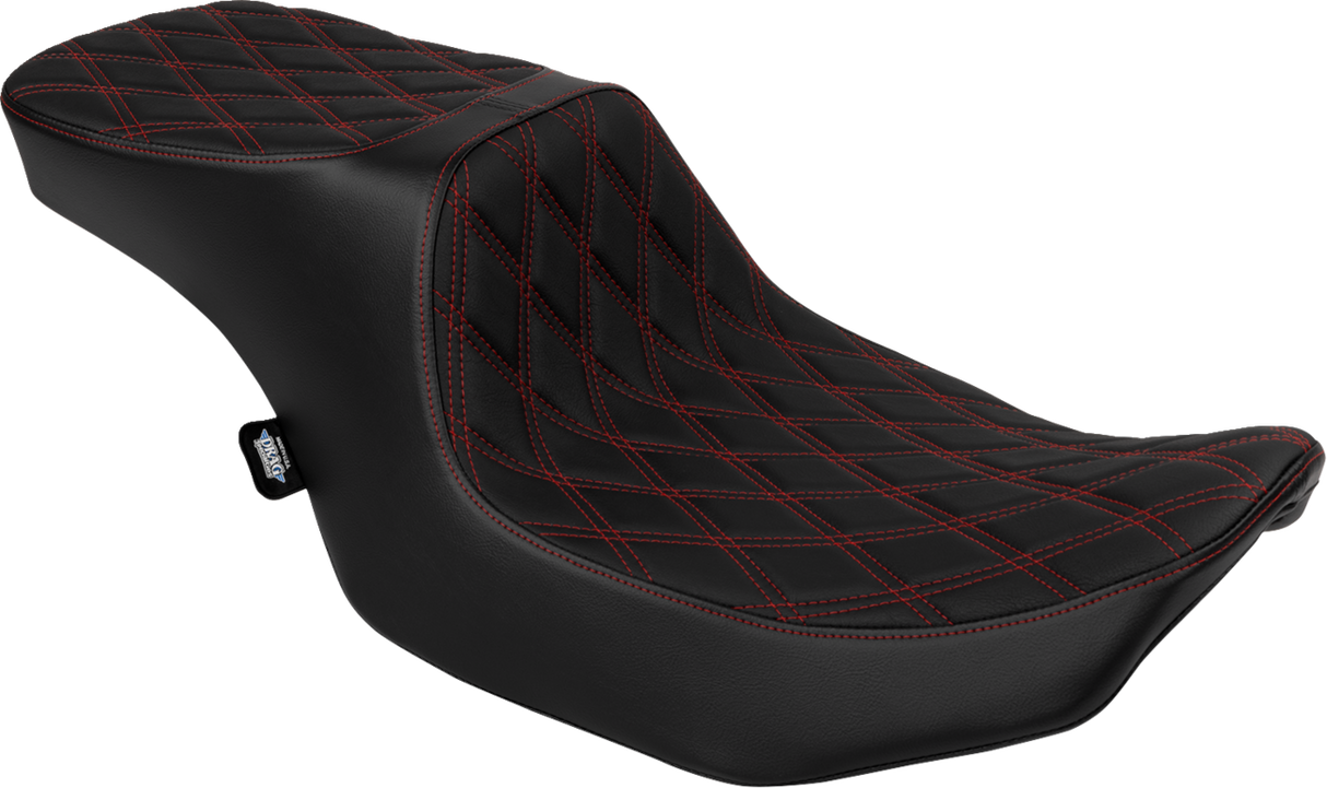 DRAG SPECIALTIES Predator 2-Up Seat - Vinyl - Double Diamond Red Stitch - FLTR/FLHX '23-'24 - Part 4692D