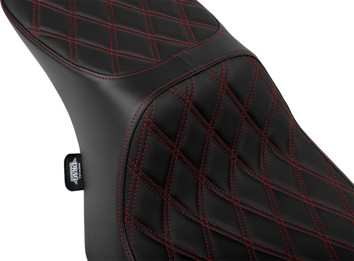 DRAG SPECIALTIES Predator 2-Up Seat - Vinyl - Double Diamond Red Stitch - FLTR/FLHX '23-'24 - Part 4692D
