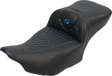 SADDLEMEN Roadsofa* Extended Reach Seat - with Backrest - Honeycomb - Blue Stitch - FLTR/FLHX '23-'24 823-07-190B1