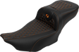 SADDLEMEN Roadsofa* Extended Reach Seat - with Backrest - Honeycomb - Orange Stitch - FLTR/FLHX '23-'24 823-07-190B3