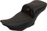 SADDLEMEN Roadsofa* Extended Reach Seat - with Backrest - Honeycomb - Orange Stitch - FLTR/FLHX '23-'24 823-07-190B3
