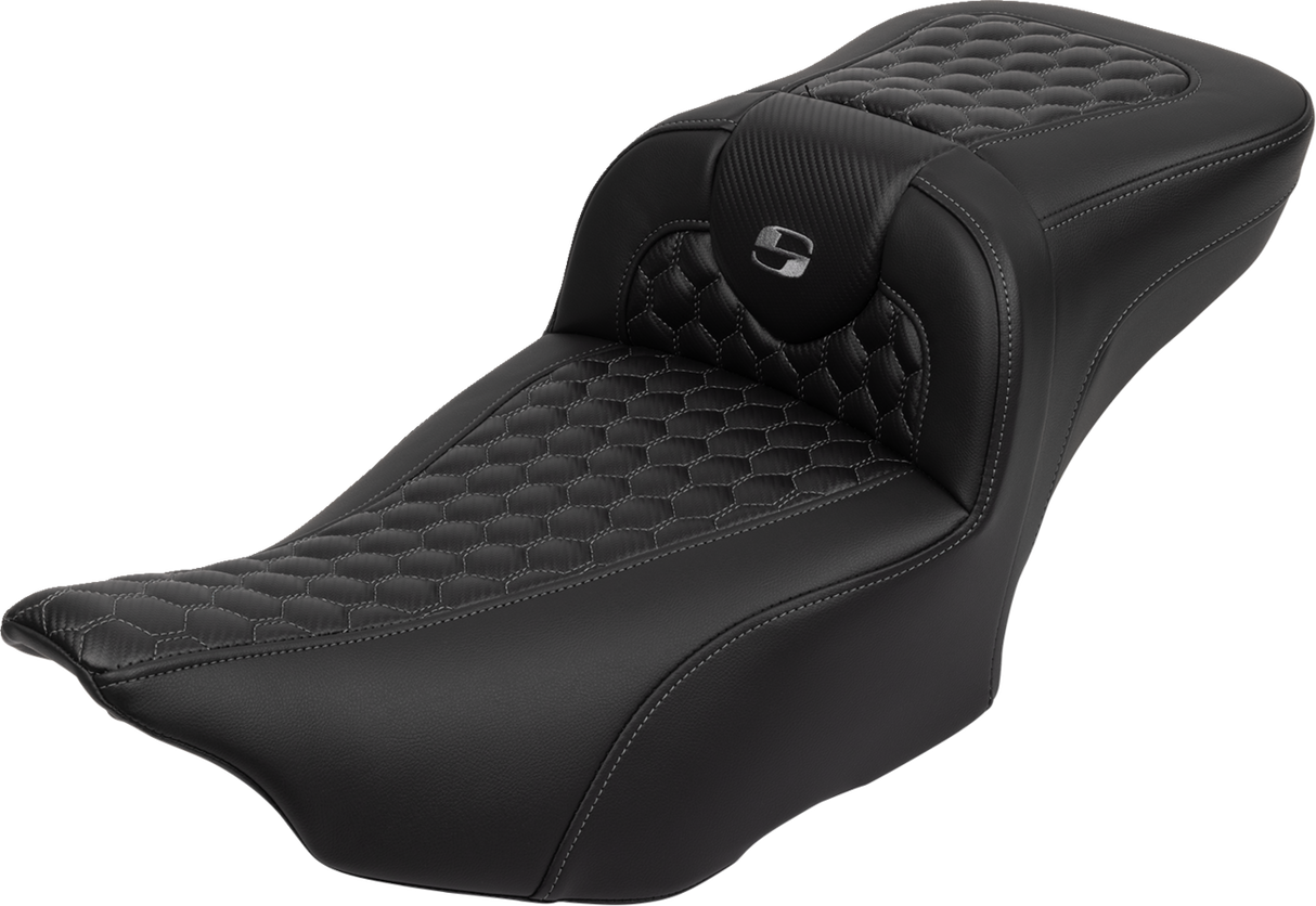 SADDLEMEN Roadsofa* Extended Reach Seat - with Backrest - Honeycomb - Dark Gray Stitch - FLTR/FLHX '23-'24 823-07-190B2
