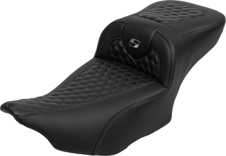 SADDLEMEN Roadsofa* Extended Reach Seat - with Backrest - Honeycomb - Dark Gray Stitch - FLTR/FLHX '23-'24 823-07-190B2