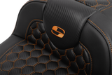 SADDLEMEN Roadsofa* Extended Reach Seat - with Backrest - Honeycomb - Orange Stitch - FLTR/FLHX '23-'24 823-07-190B3