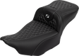 SADDLEMEN Roadsofa* Extended Reach Seat - with Backrest - Honeycomb - Silver Stitch - FLTR/FLHX '23-'24 823-07-190B5