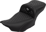 SADDLEMEN Roadsofa* Extended Reach Seat - with Backrest - Honeycomb - Silver Stitch - FLTR/FLHX '23-'24 823-07-190B5