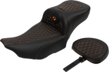 SADDLEMEN Roadsofa* Extended Reach Seat - with Backrest - Honeycomb - Orange Stitch - FLTR/FLHX '23-'24 823-07-190B3