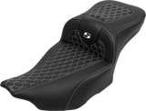 SADDLEMEN Roadsofa* Extended Reach Seat - with Backrest - Honeycomb - White Stitch - FLTR/FLHX '23-'24 823-07-190B6