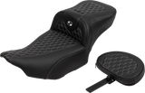 SADDLEMEN Roadsofa* Extended Reach Seat - with Backrest - Honeycomb - Silver Stitch - FLTR/FLHX '23-'24 823-07-190B5