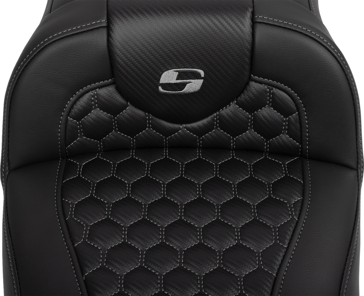 SADDLEMEN Roadsofa* Extended Reach Seat - with Backrest - Honeycomb - Dark Gray Stitch - FLTR/FLHX '23-'24 823-07-190B2