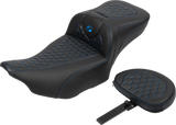 SADDLEMEN Roadsofa* Extended Reach Seat - with Backrest - Honeycomb - Blue Stitch - FLTR/FLHX '23-'24 823-07-190B1