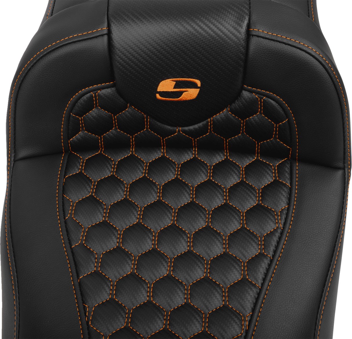 SADDLEMEN Roadsofa* Extended Reach Seat - with Backrest - Honeycomb - Orange Stitch - FLTR/FLHX '23-'24 823-07-190B3