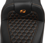 SADDLEMEN Roadsofa* Extended Reach Seat - with Backrest - Honeycomb - Orange Stitch - FLTR/FLHX '23-'24 823-07-190B3