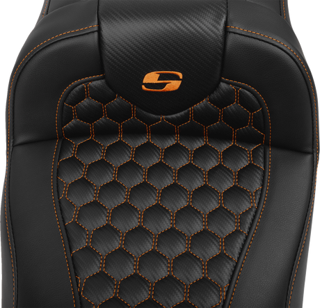 SADDLEMEN Roadsofa* Extended Reach Seat - with Backrest - Honeycomb - Orange Stitch - FLTR/FLHX '23-'24 823-07-190B3