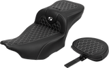 SADDLEMEN Roadsofa* Extended Reach Seat - with Backrest - Honeycomb - White Stitch - FLTR/FLHX '23-'24 823-07-190B6