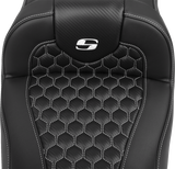 SADDLEMEN Roadsofa* Extended Reach Seat - with Backrest - Honeycomb - White Stitch - FLTR/FLHX '23-'24 823-07-190B6