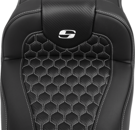 SADDLEMEN Roadsofa* Extended Reach Seat - with Backrest - Honeycomb - White Stitch - FLTR/FLHX '23-'24 823-07-190B6