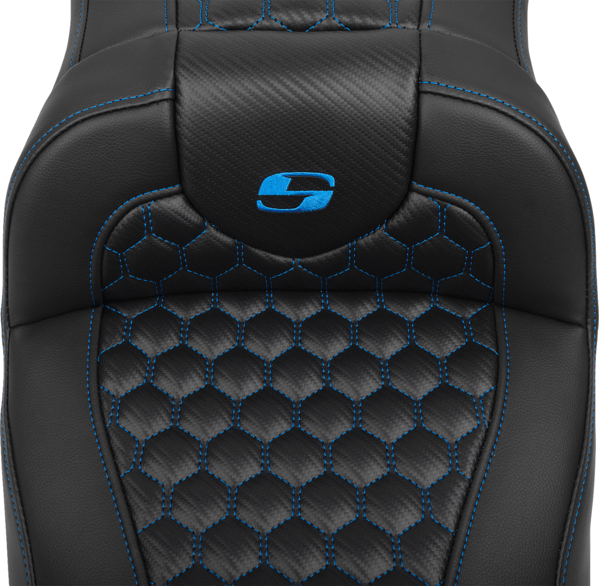 SADDLEMEN Roadsofa* Extended Reach Seat - with Backrest - Honeycomb - Blue Stitch - FLTR/FLHX '23-'24 823-07-190B1