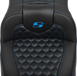 SADDLEMEN Roadsofa* Extended Reach Seat - with Backrest - Honeycomb - Blue Stitch - FLTR/FLHX '23-'24 823-07-190B1