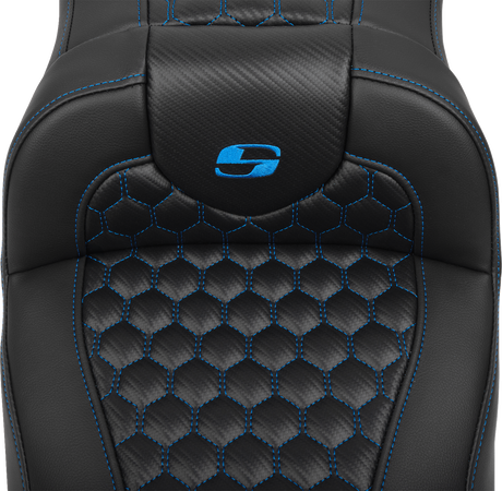SADDLEMEN Roadsofa* Extended Reach Seat - with Backrest - Honeycomb - Blue Stitch - FLTR/FLHX '23-'24 823-07-190B1