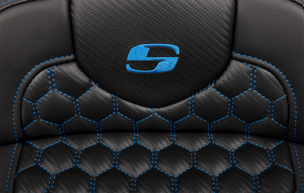 SADDLEMEN Roadsofa* Extended Reach Seat - with Backrest - Honeycomb - Blue Stitch - FLTR/FLHX '23-'24 823-07-190B1