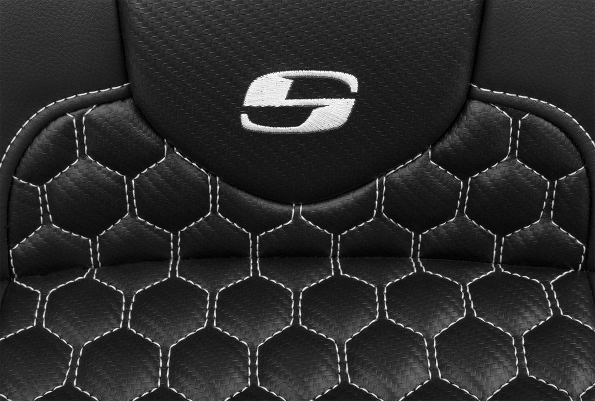 SADDLEMEN Roadsofa* Extended Reach Seat - with Backrest - Honeycomb - White Stitch - FLTR/FLHX '23-'24 823-07-190B6