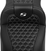SADDLEMEN Roadsofa* Extended Reach Seat - with Backrest - Honeycomb - Silver Stitch - FLTR/FLHX '23-'24 823-07-190B5