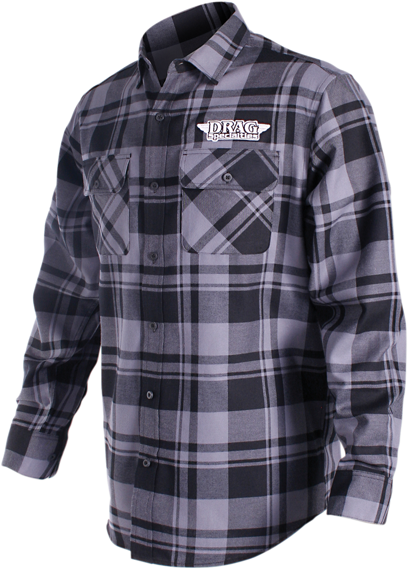 THROTTLE THREADS Drag Specialties Long-Sleeve Flannel Shirt - Gray/Black - 3XL DRG27S68GY3R - Cycle City Outdoors