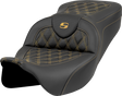 SADDLEMEN Roadsofa* Seat - Lattice Stitch - Gold Stitch - w/o Backrest - FL '08-'23 808-07B-18207