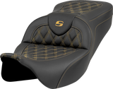 SADDLEMEN Roadsofa* Seat - Lattice Stitch - Gold Stitch - w/o Backrest - FL '08-'23 808-07B-18207