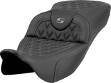 SADDLEMEN Roadsofa* Extended Reach Seat - Lattice Stitch - Gray Stitch - without Backrest - FL '08-'23 808-07B-18402