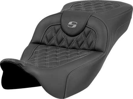 SADDLEMEN Roadsofa* Extended Reach Seat - Lattice Stitch - Gray Stitch - without Backrest - FL '08-'23 808-07B-18402
