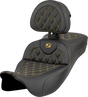 SADDLEMEN Roadsofa* Extended Reach Seat - Lattice Stitch - Gold Stitch - with Backrest - FL '08-'23 808-07B-184B7