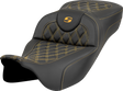 SADDLEMEN Roadsofa* Extended Reach Seat - Lattice Stitch - Gold Stitch - without Backrest - FL '08-'23 808-07B-18407