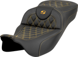 SADDLEMEN Roadsofa* Extended Reach Seat - Lattice Stitch - Gold Stitch - without Backrest - FL '08-'23 808-07B-18407