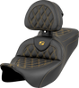 SADDLEMEN Roadsofa* Seat - Lattice Stitch - Gold Stitch - w/ Backrest - FL '08-'23 808-07B-182B7