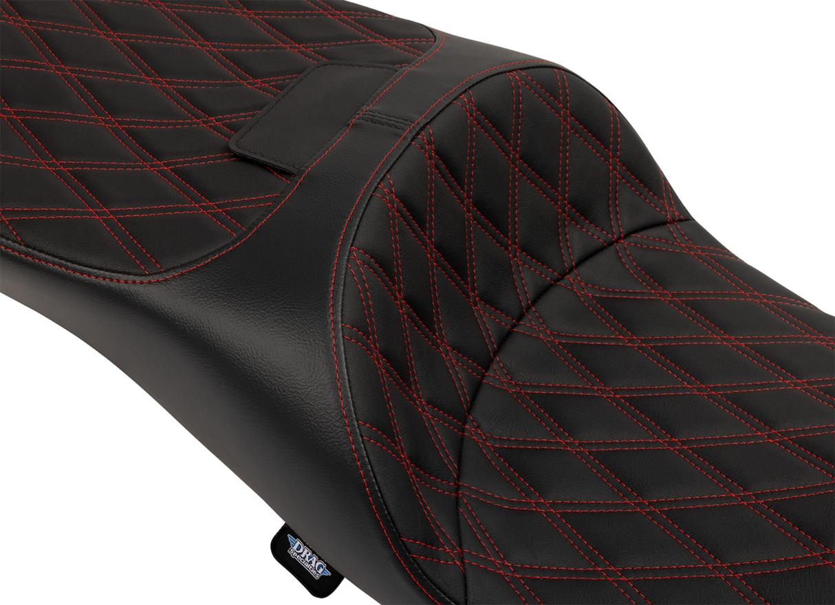 DRAG SPECIALTIES SEATS Extended Reach Freedom Seat - Vinyl - Double Diamond - Red Stitch - FLT/FLH '09-'24 4696D