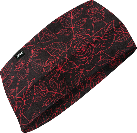 ZAN HEADGEAR SportFlex? Headband - Black and Red Roses HBL206