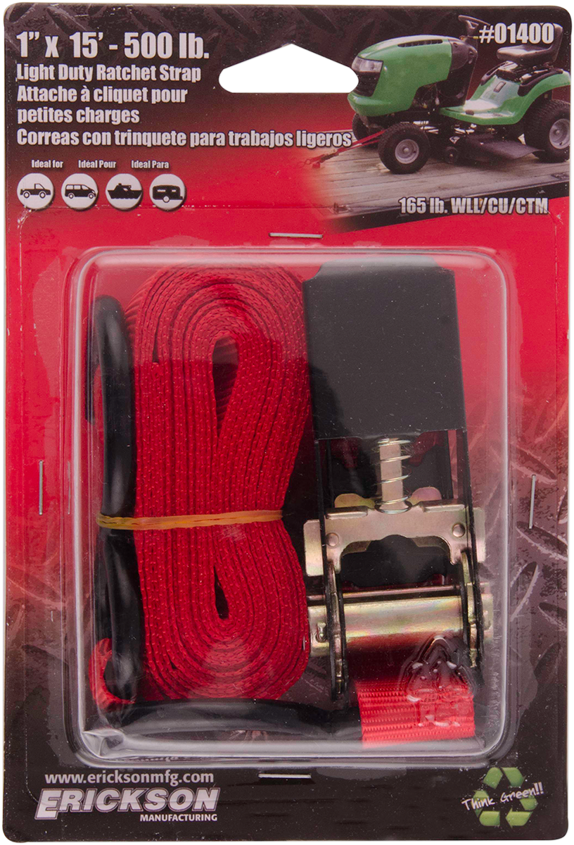 Erickson 01400 Tie-Down Strap - Ratchet - 1" x 15' - Red | ATV/UTV/Off-Road