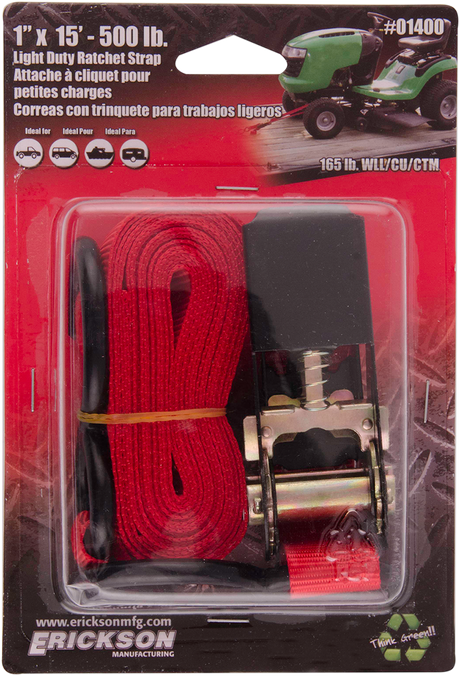 Erickson 01400 Tie-Down Strap - Ratchet - 1" x 15' - Red | ATV/UTV/Off-Road