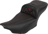 SADDLEMEN Roadsofa* Extended Reach Seat - with Backrest - Honeycomb - Red Stitch - FLTR/FLHX '23-'24 823-07-190B4