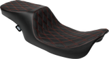 DRAG SPECIALTIES SEATS Predator 2-Up Seat - Vinyl - Double Diamond - Red Stitching - w/o Backrest - FL '97-'07 4695D