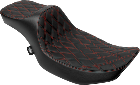 DRAG SPECIALTIES SEATS Extended Reach Predator III Seat - Double Diamond - Red Stitching - Vinyl - FLH/FLT '23-'24 4705D