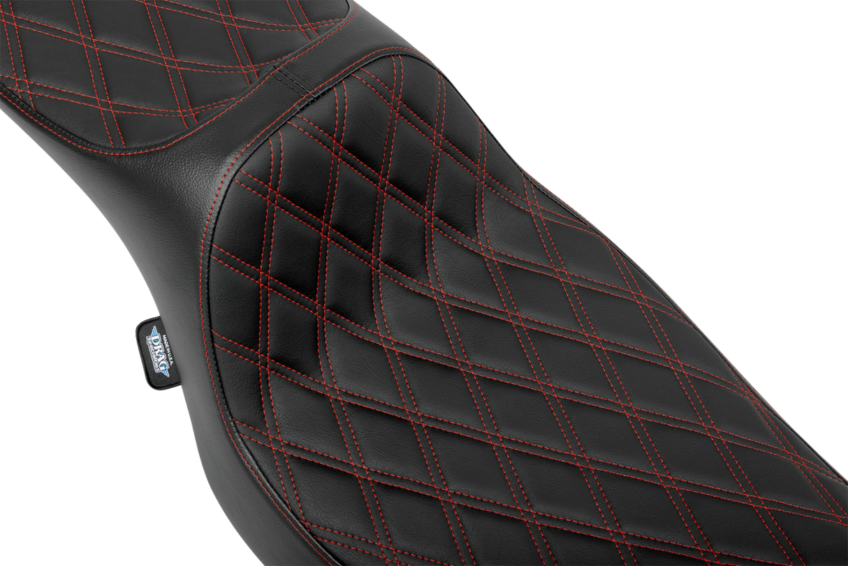 DRAG SPECIALTIES SEATS Extended Reach Predator III Seat - Double Diamond - Red Stitching - Vinyl - FLH/FLT '23-'24 4705D