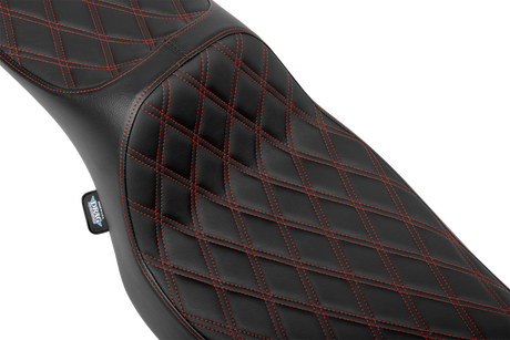DRAG SPECIALTIES SEATS Extended Reach Predator III Seat - Double Diamond - Red Stitching - Vinyl - FLH/FLT '23-'24 4705D