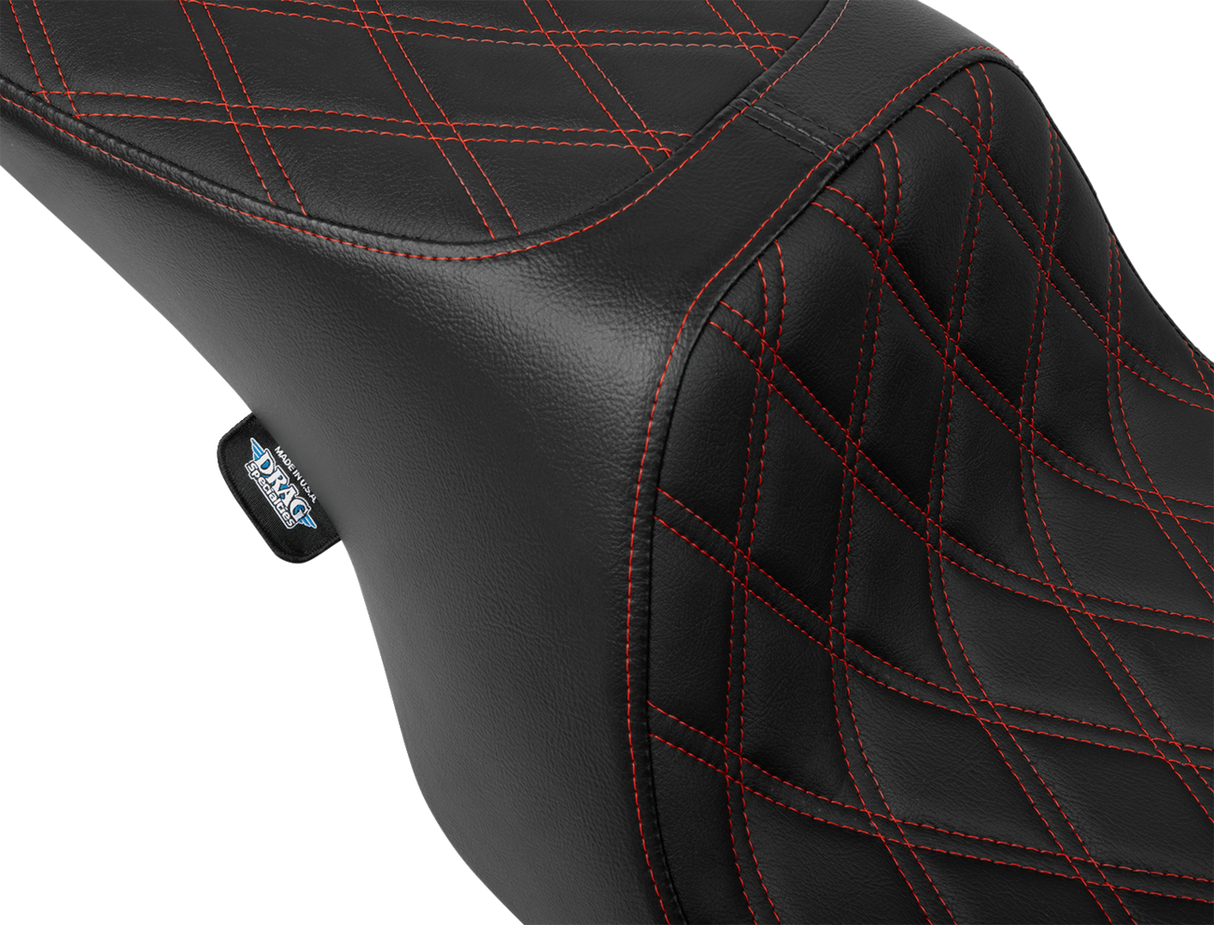 DRAG SPECIALTIES SEATS Predator 2-Up Seat - Vinyl - Double Diamond - Red Stitching - w/o Backrest - FL '97-'07 4695D
