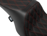 DRAG SPECIALTIES SEATS Predator 2-Up Seat - Vinyl - Double Diamond - Red Stitching - w/o Backrest - FL '97-'07 4695D
