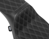 DRAG SPECIALTIES SEATS Extended Reach Predator III Seat - Double Diamond - Silver Stitching - Vinyl - FLH/FLT '23-'24 4705C