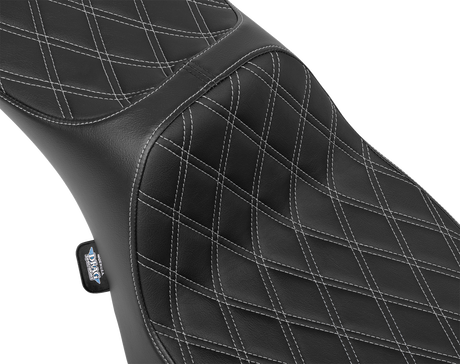 DRAG SPECIALTIES SEATS Extended Reach Predator III Seat - Double Diamond - Silver Stitching - Vinyl - FLH/FLT '23-'24 4705C